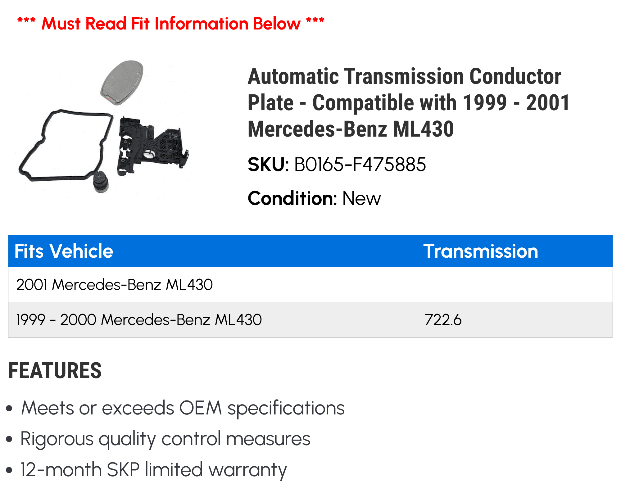 Automatic Transmission Conductor Plate - Compatible with 1999 - 2001 Mercedes-Benz ML430 2000