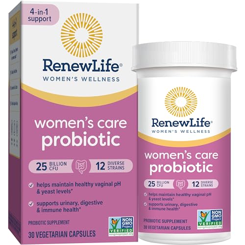 Renew Life Women's Probiotic Capsules, Supports pH Balance for Women, Vaginal, Urinary, Digestive and Immune Health, L. Rhamnosus GG, Dairy, Soy and Gluten-Free, 25 Billion CFU - 60 Ct
