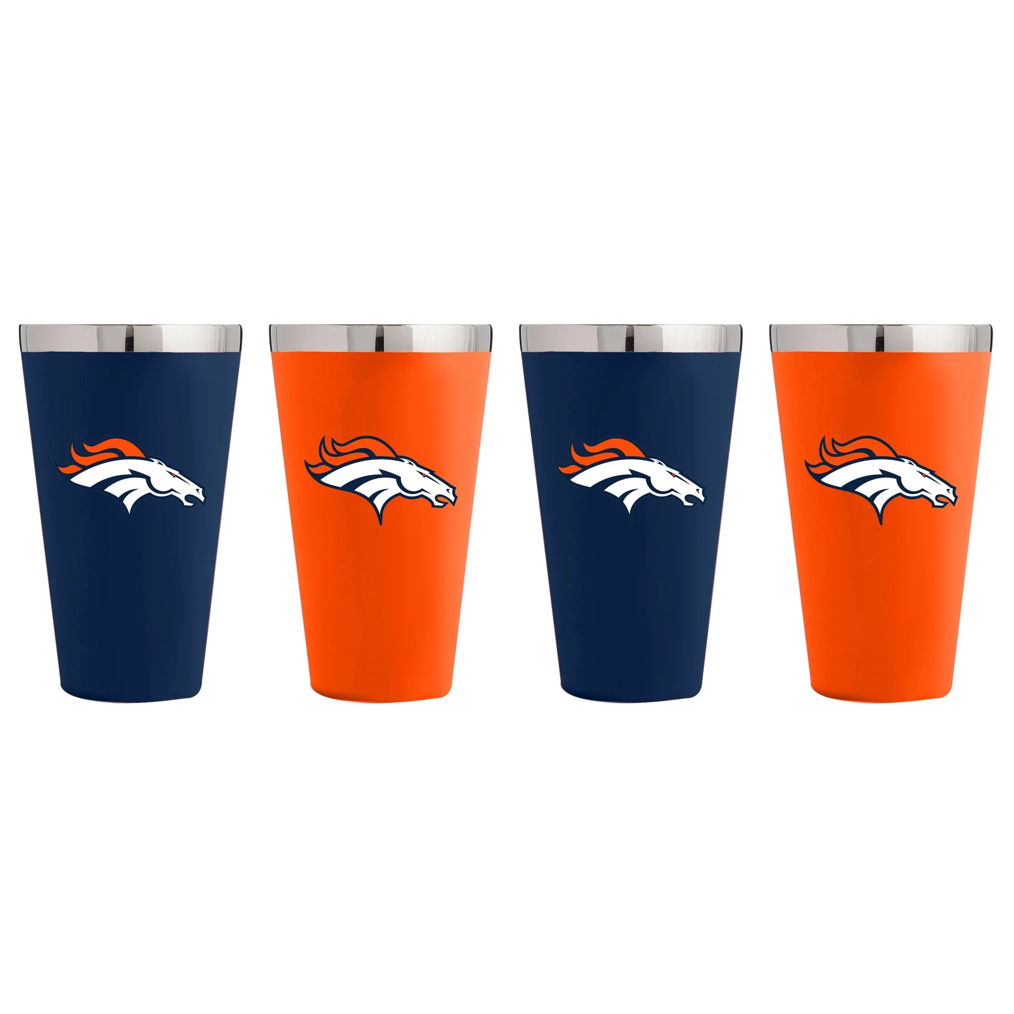 Denver Broncos 4-Pack Matte Color Stainless Steel Pint Glass Set