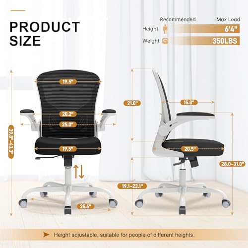 Office Chair, Ergonomic Desk Chairs 330LBS Capacity High Back Mesh Computer Chair with Flip-up Armrests, Comfy Work Chair with Adjustable Lumbar Support, Rolling Chair (Grey Black, One Size)