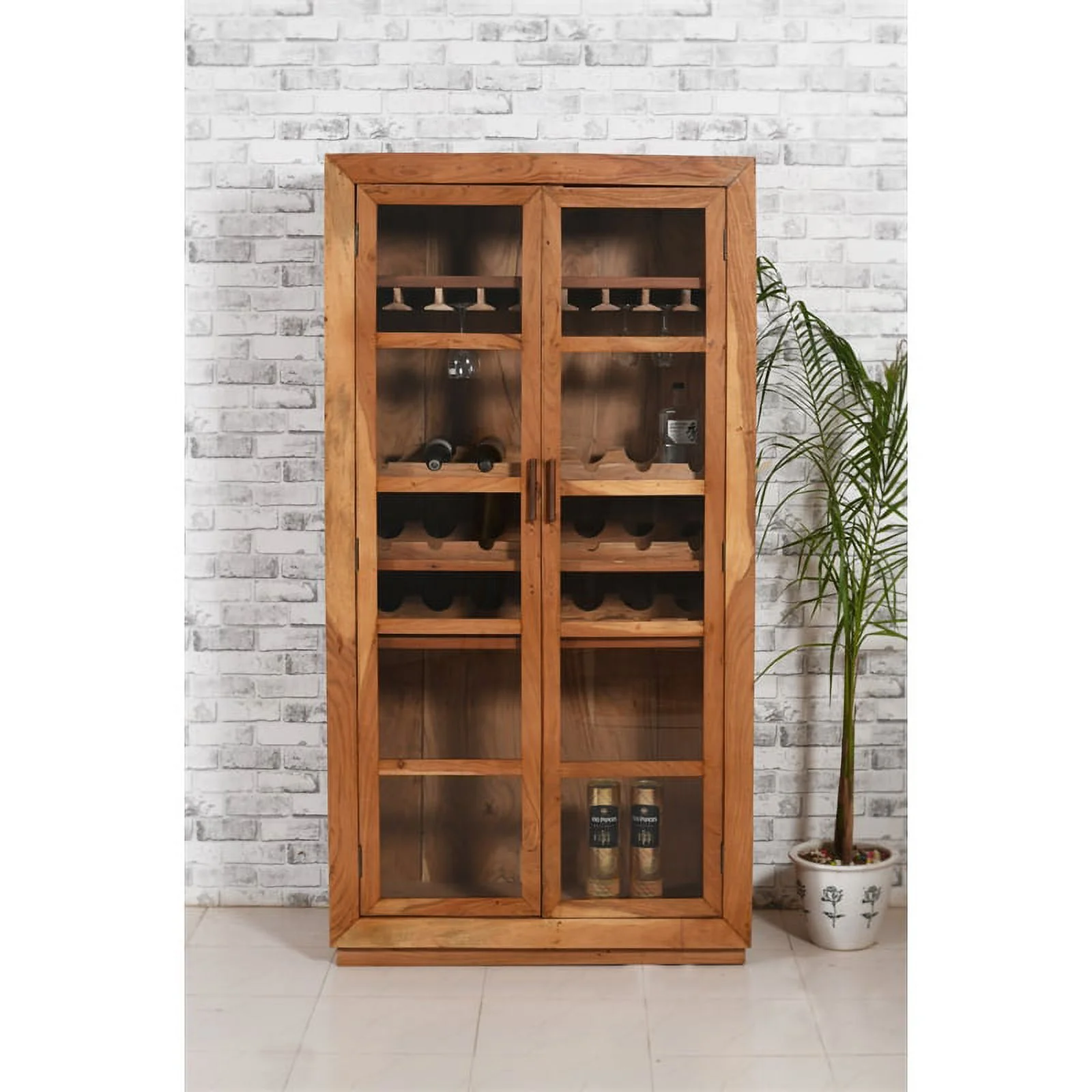 Fernious Tall Wine Cabinet in Natural Finish on Mango Solid Wood