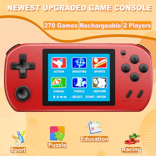 Handheld Game for Kids Adults Built-in 270 Retro Video Games, Portable Gaming System with Rechargeable Battery Gamepad, Mini Arcade Toys Supports 2 Players Birthday Xmas Gifts, Black