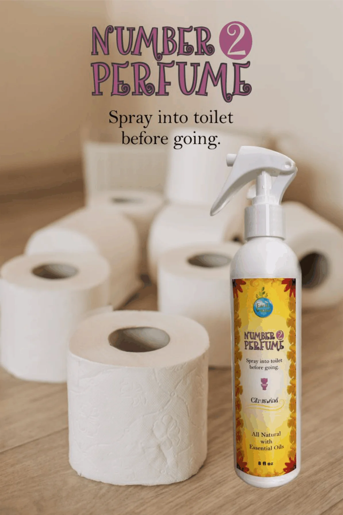 Number 2 Perfume Toilet Spray 8 oz Citrus Wind Scent by EarthSential