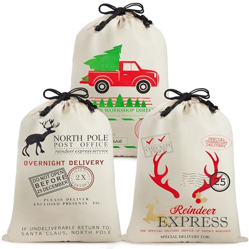 JOYIN 3 PCS Christmas Santa Burlap Sack 26