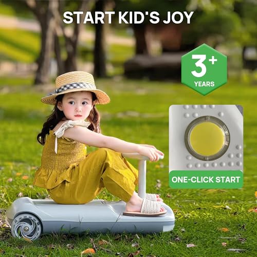 12v Kids Ride on Car, Electric Wiggle Car, Car to Drive with Variable Speed, Portable Go Kart for Kids 3 and Up Lighting, Storage Space, Sleek Gray and White