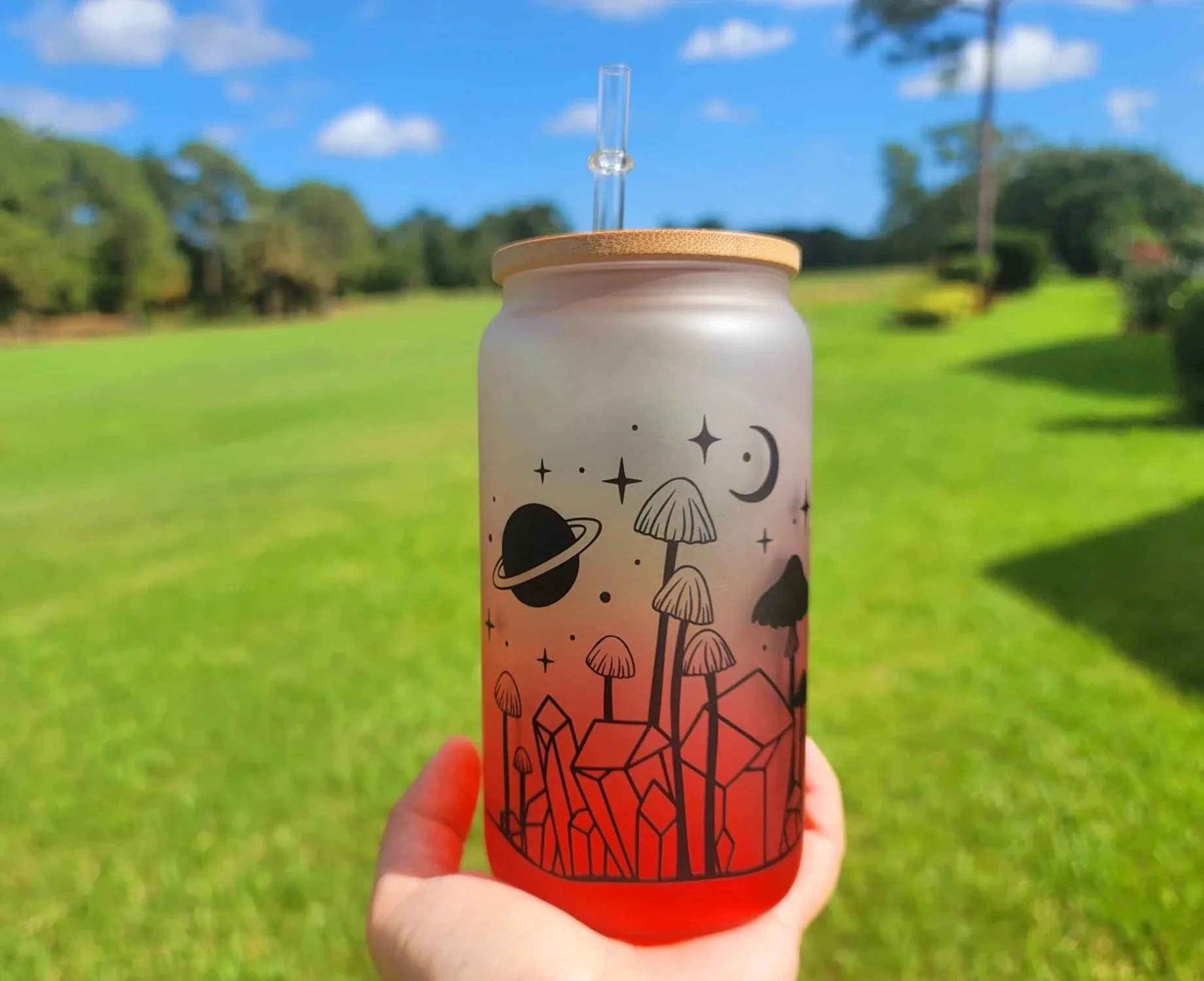 Mushroom Beer Can Glass | Boho Mushroom Coffee Glass | Aesthetic Coffee Glass | 16 oz