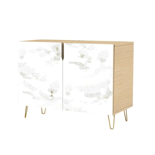 Mid Century Sideboard Buffet Kitchen Storage Cabinet with 2 Doors texture golden veins natural pattern for Abstract black white gold Cupboard Console Table Bar Cabinet for Dining Room Hallway