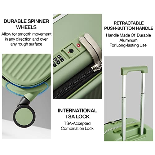 mixi Carry On Luggage, 20'' Suitcase with Front Laptop Pocket, Travel Rolling Luggage Aluminum Frame PC Hardside with Spinner Wheels & TSA Lock and Cover - Smoke White