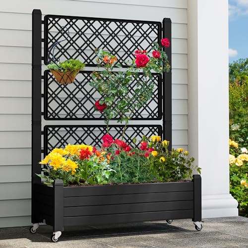 YITAHOME 4x4x2ft Plastic Raised Garden Bed Kit, Outdoor Large Resin Vinyl above Ground Planter Box with Growth Grid Design for Plants Vegetables Flowers, Easy installation, White