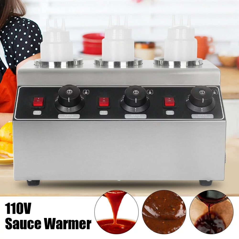 OUKANING 240W Electric Food Sauce Warmer Heater 3 Bottles Cheese Warmer Sauce Pump Dispenser Heat Preservation