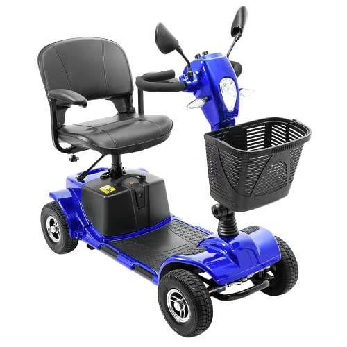 4 Wheel Mobility Scooters with Lights & Rearview Mirror, Power Electric Mobility Scooters for Adult Seniors, 264 lb Capacity Electric Scooter with Basket for Travel, Long Range Battery, Blue