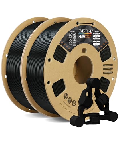 OVERTURE PETG 3D Printer Filament 1.75mm, Neatly Wound Durable PETG 2kg Spool (4.4lbs), Strong Toughness Filament, Dimensional Accuracy +/- 0.02mm, Fit Most FDM Printers (Black (2-Pack))