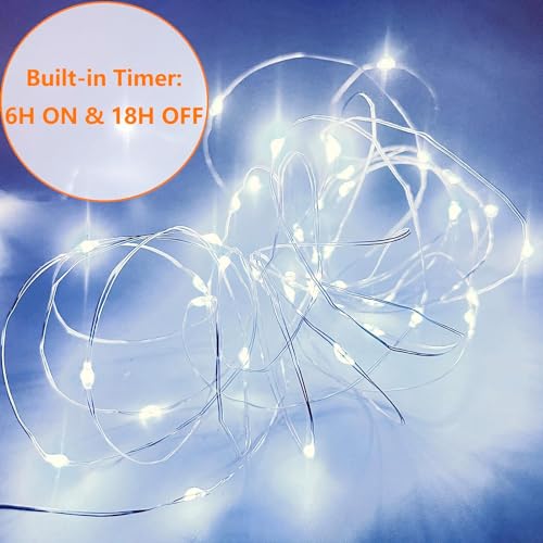 2-Pack 50 LED Fairy Lights Battery Operated with Remote Control Timer, 16 FT 50 LED Battery Lights Outdoor Indoor, 8 Mode Twinkle String Lights for Classroom Party Bedroom Christmas Décor (Warm White)