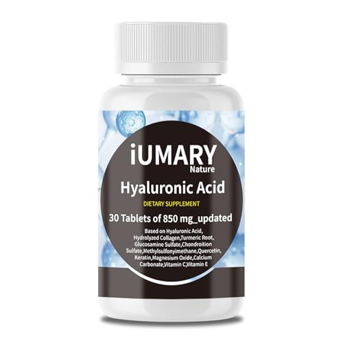 Hyaluronic Acid Supplements, 850mg High Bioavailable Dietary Hyaluronic Acid - Advanced Joint Support with Hydrolyzed Collagen, Turmeric, Glu-cosamine, MSM, Vitamin C – 30 Tablets（Pack of 3）