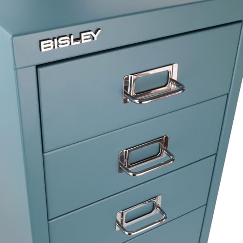Bisley 10-Drawer Steel MultiDrawer Cabinet - Black, Chrome Pull Handles with Label Holders, Powder-Coated Steel, Removable Drawers, Fits Under Most Desks, Labels Included