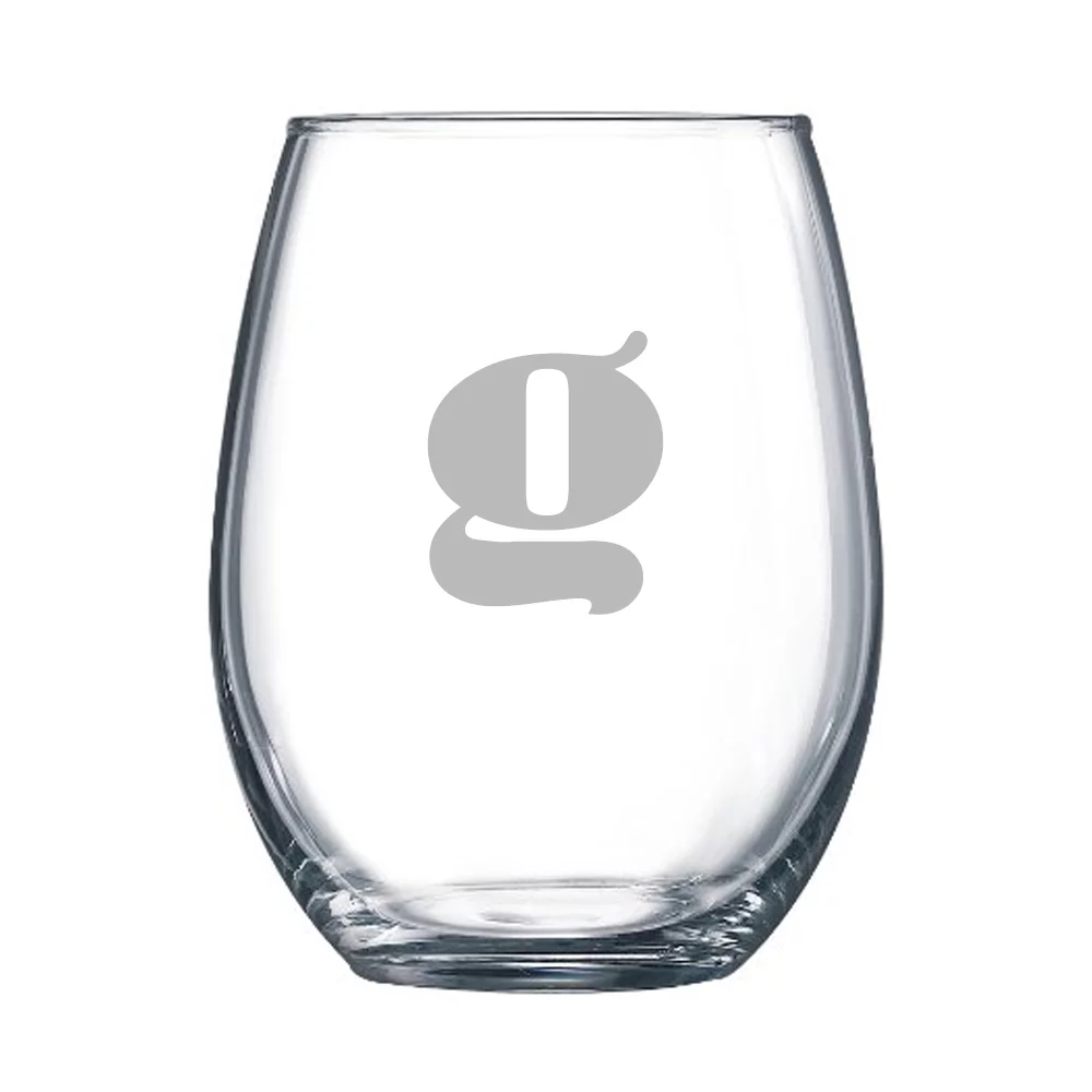 4-pc Broadway Personalized 15 oz Stemless Wine Glass, Letter T