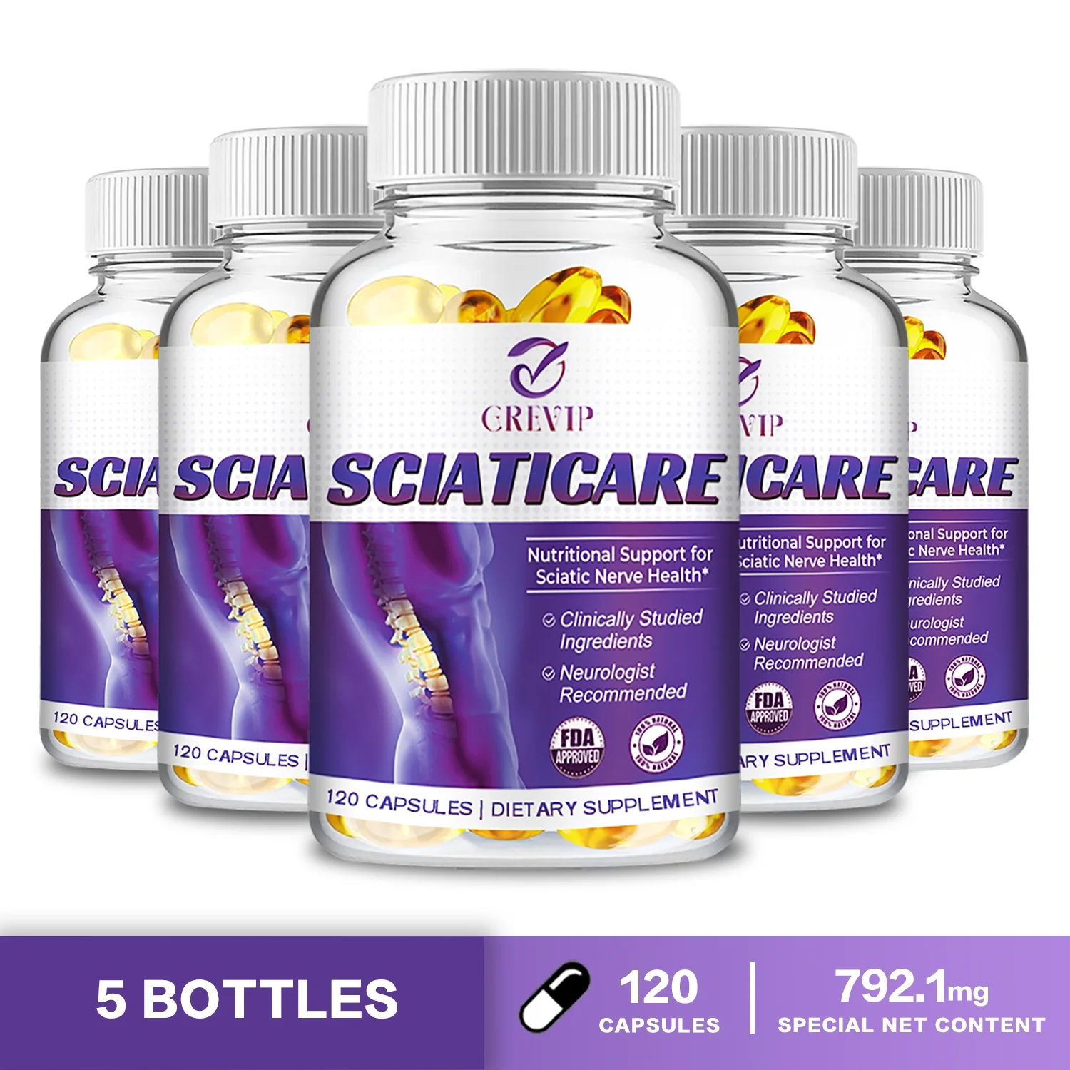 Grevip Sciaticare - with R-ALA, Acetyl L-Carnitine HCL - Nerve Soothing Formula 120pcs (1/3/5 Packs)