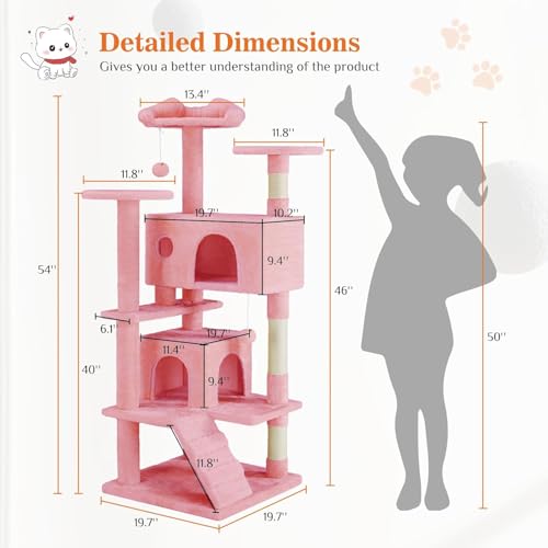 54 Inches Cat Tree Tower, Cat Tree Tower Condo with Scratching Post for Cats House Play, Multi-Level Furniture Activity Center for Pet, Detachable Cat Tower, Dark Gray