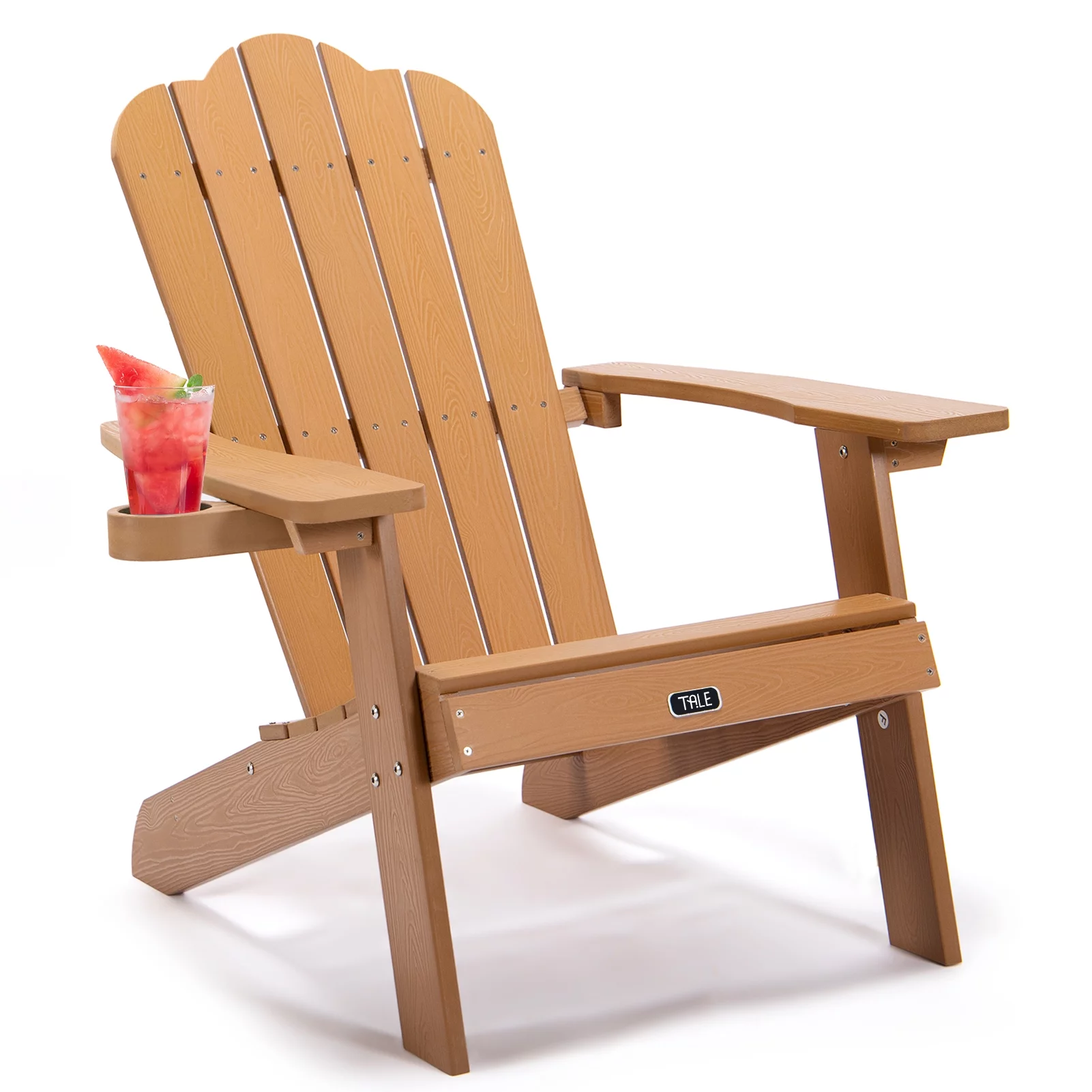 Anself TALE Adirondack Chair Backyard Furniture Painted Seating with Cup Holder All-Weather and Fade-Resistant Wood for Lawn Patio Deck Garden Porch Lawn Furniture Chairs Brown