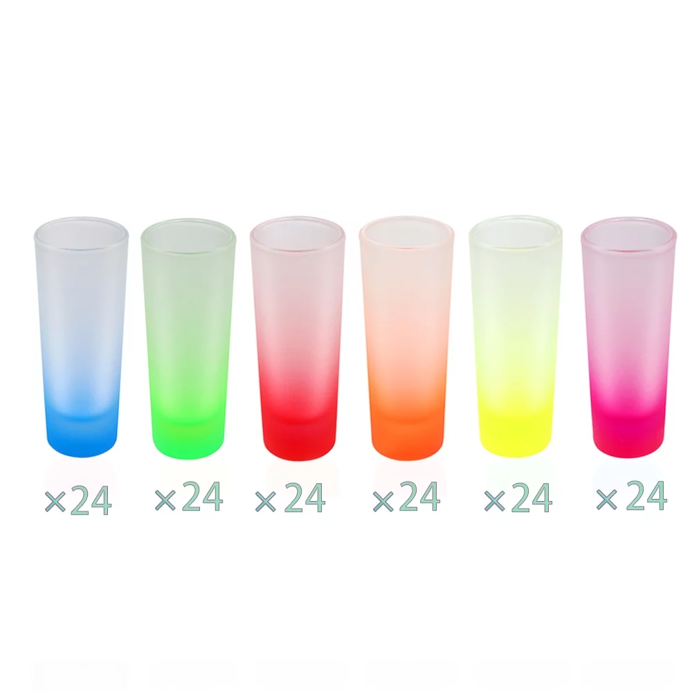 Qomolangma 6colors x 24pcs Sublimation Mug 3oz Colored Glass Mugs Frosted Shot Glass With Gradient Colorful Bottom 144pcs/ctn