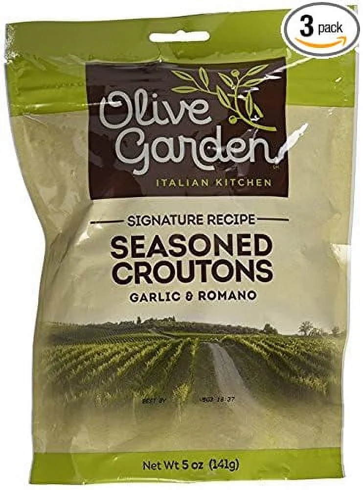 Olive Garden, Seasoned Croutons, Garlic and Romano, 5 Ounce Bag (Pack of 3)