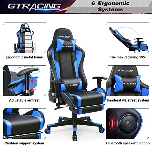 GTRACING Gaming Chair with Footrest Speakers Video Game Chair Bluetooth Music Heavy Duty Ergonomic Computer Office Desk Chair
