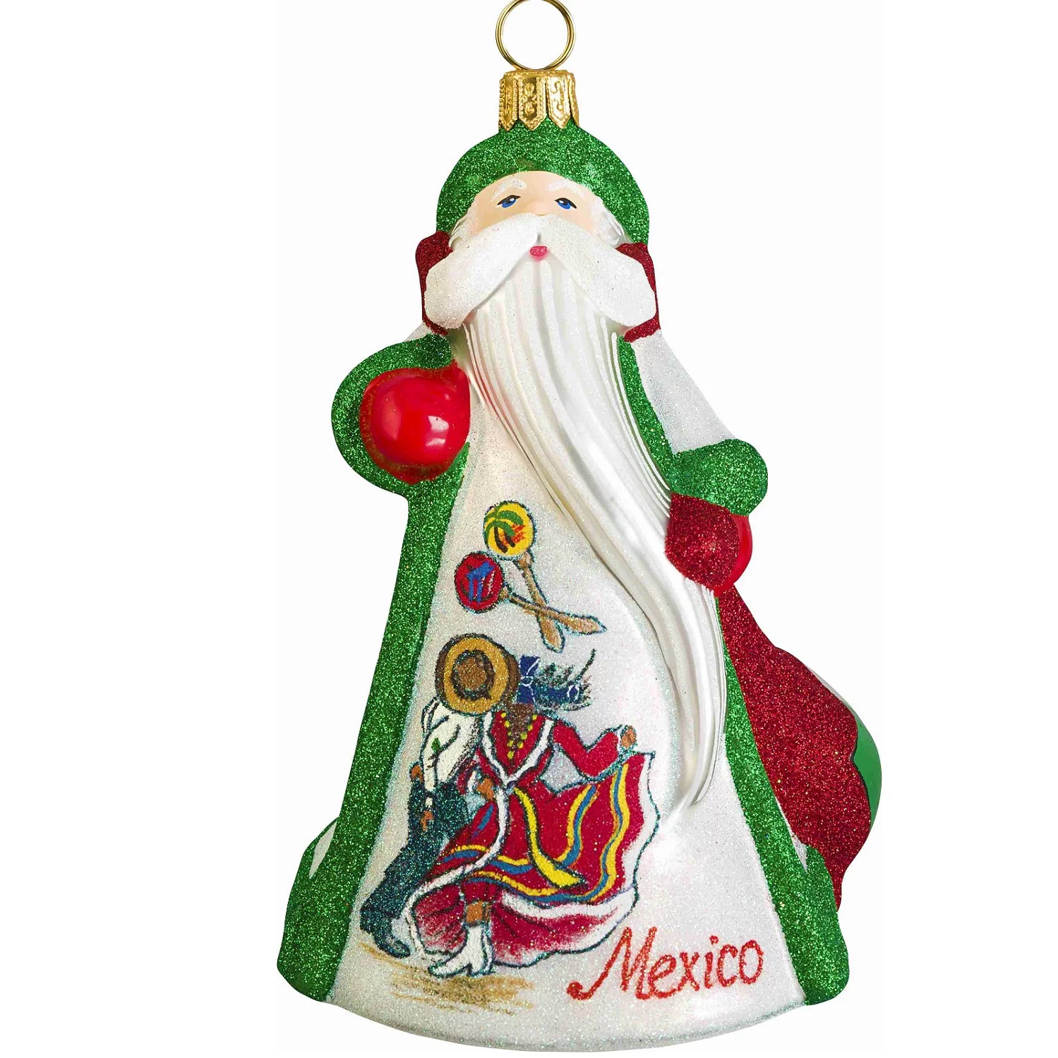 Glitterazzi Mexico Mexican Santa Polish Glass Christmas Ornament Decoration New