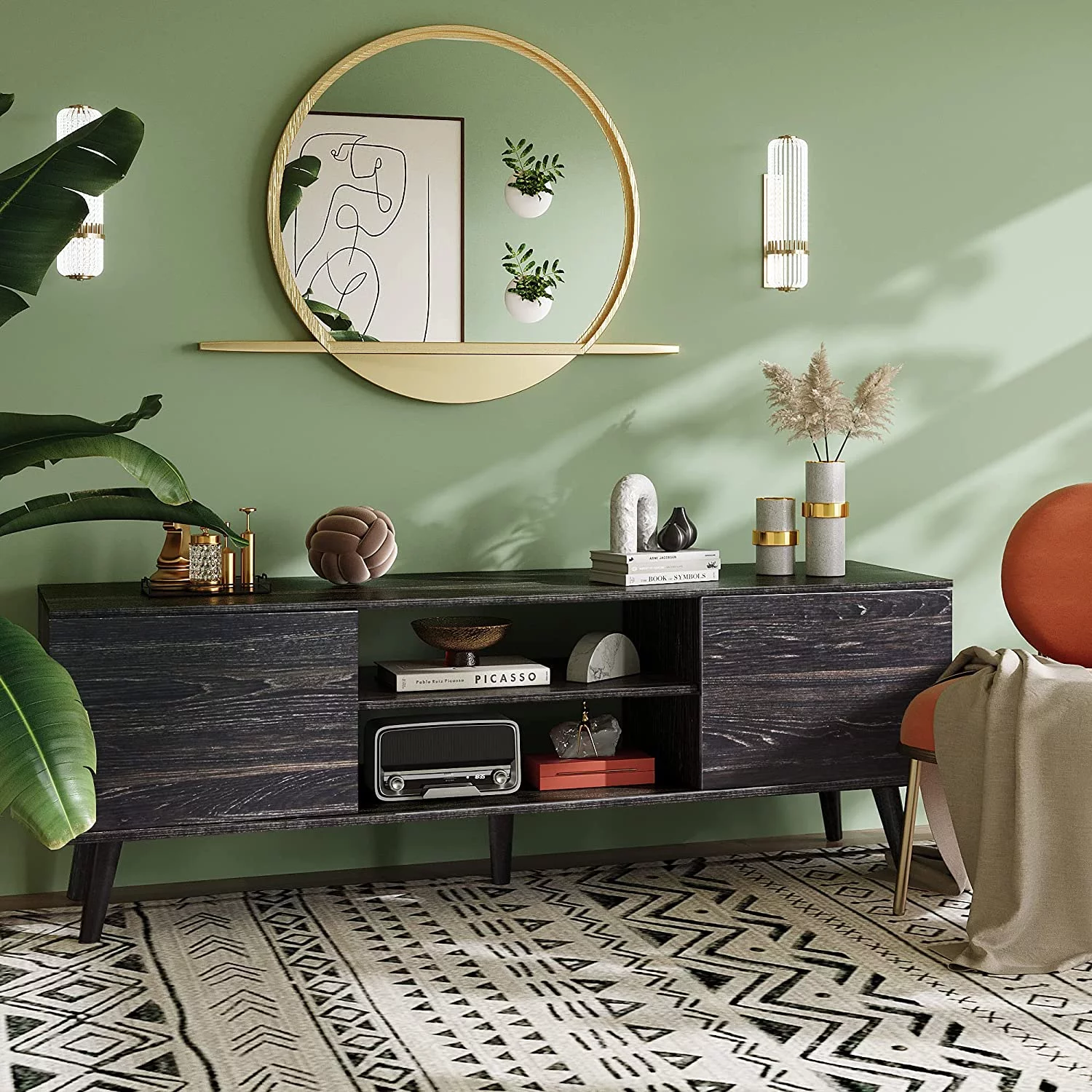 WLIVE 60 Inch Mid Century TV Stand, Entertainment Center for TVs, 55