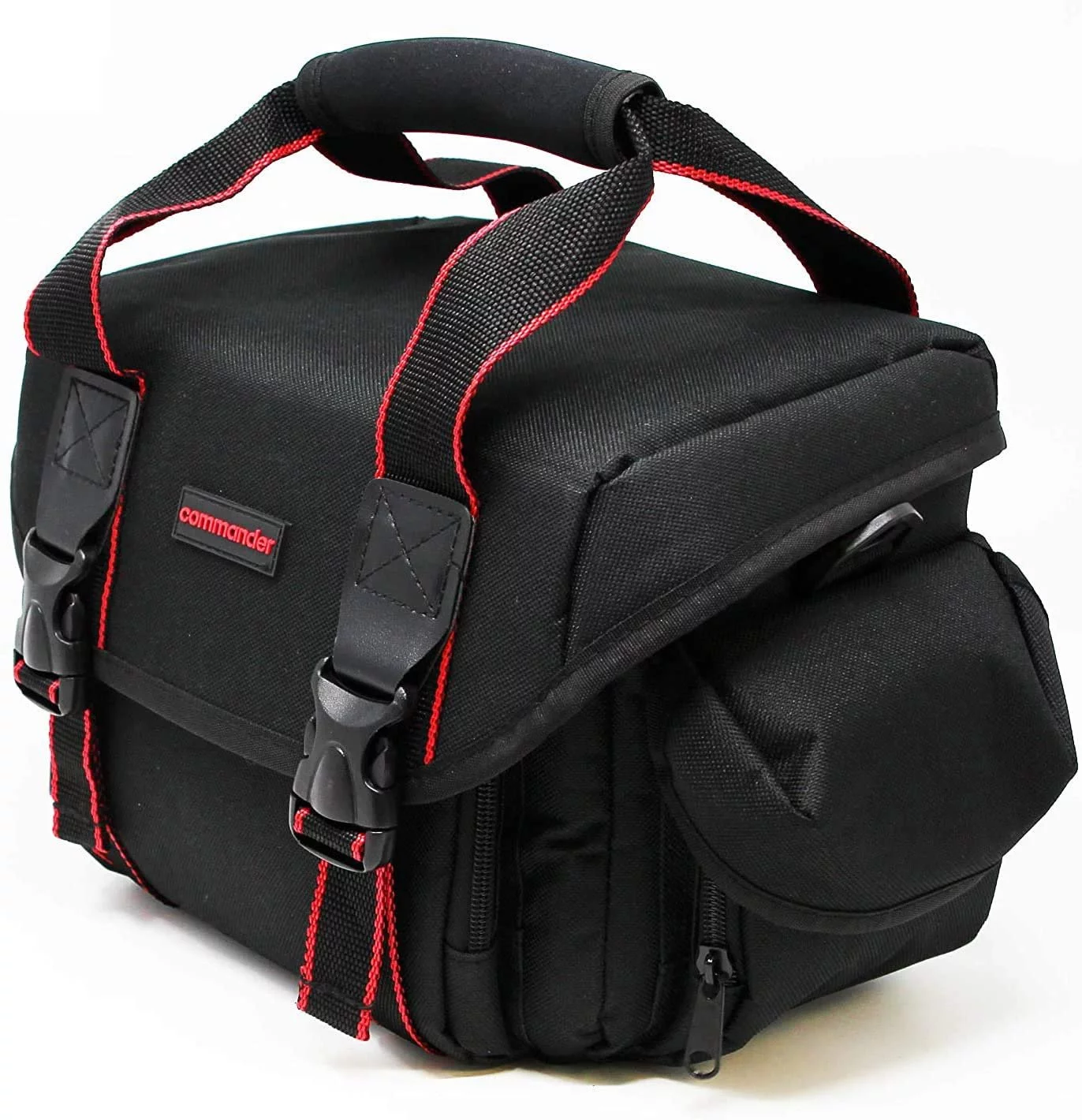 Commander Optics Large Universal DSLR Camera Case Gadget Bag - 11 x 7 x 7 Inches, Black/Red