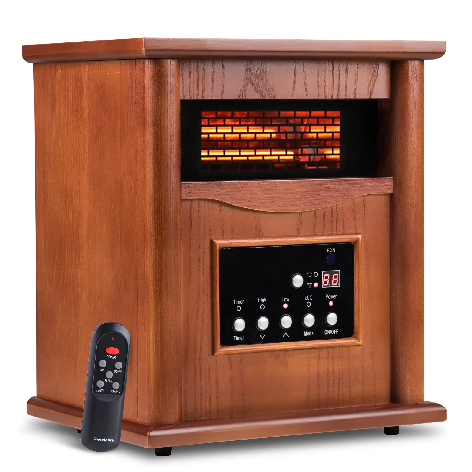 LifePlus 1500W Electric Infrared Quartz Space Heater for Indoor Use w/ LED Digital Screen, Remote Control, 12H Timer