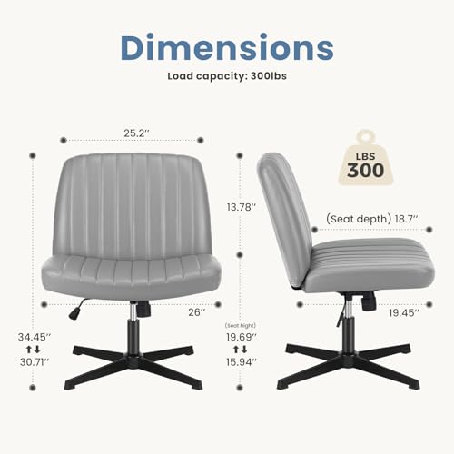 DUMOS Criss Cross Chair Legged Office Wide Comfy Desk Seat, No Wheels Armless Computer Task Seating, Swivel Vanity Home Height Adjustable