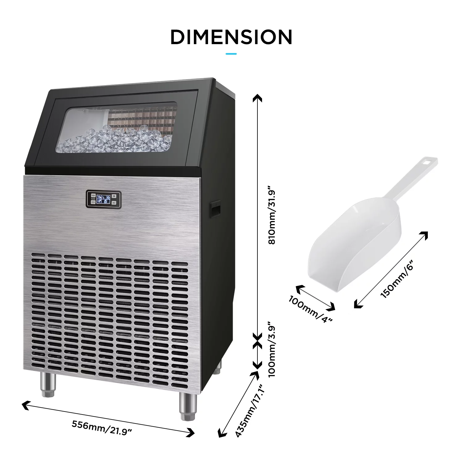 ADT Ice Mahcine Stainless Steel Under Counter Freestanding Commercial Ice Maker Machine for Home/Kitchen/Office/Restaurant/Bar/Coffee (270LB, Single-Water Inlet)