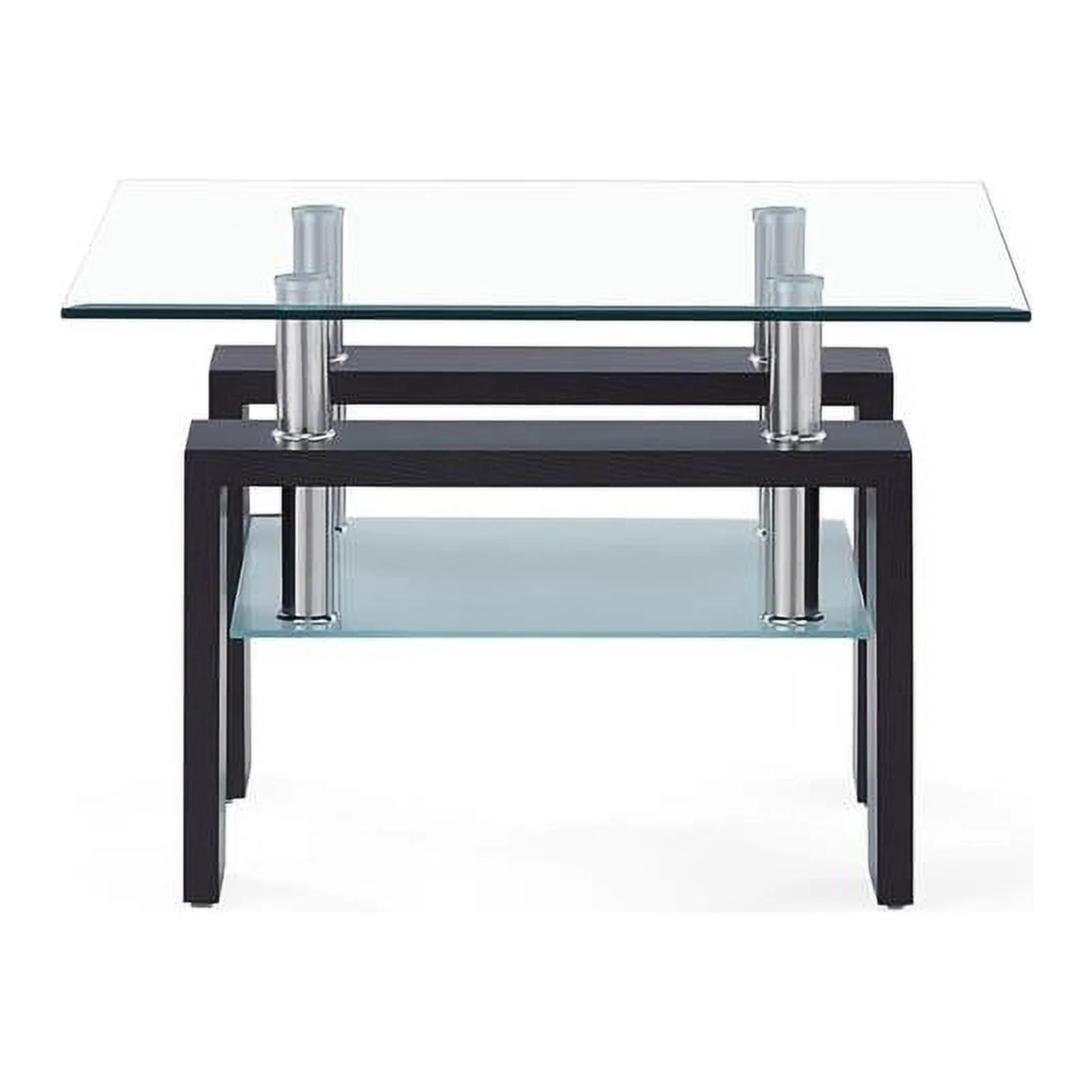 Home Square Glass Top End Table in Dark Walnut Finish - Set of 2