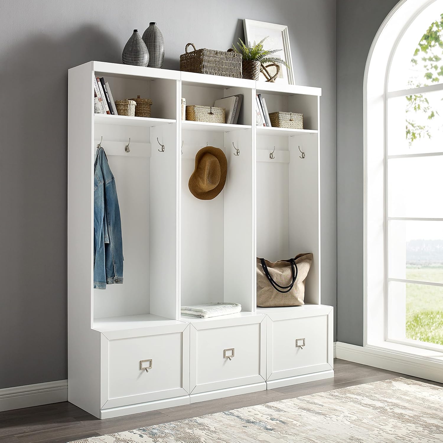 Crosley Furniture Harper 3-Piece Entryway Set with 3 Hall Trees, White