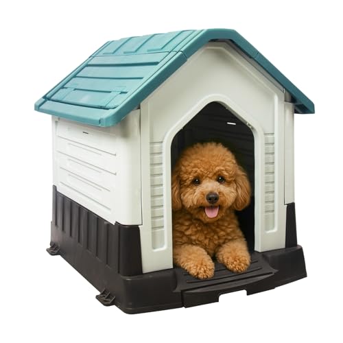 Dog House Indoor Outdoor Durable Waterproof Pet Plastic Dog House for Medium Large Dogs Insulated Puppy Shelter Kennel Crate with Air Vents and Elevated Floor (Blue, 33.1