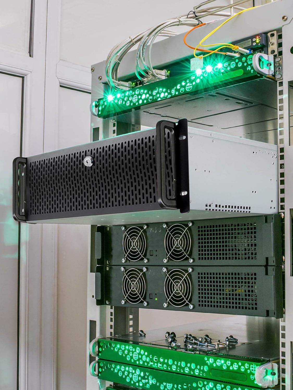 Rosewill 4U Server Chassis 11 Bay Server Case 8X 3.5 + 3X 5.25 HDD, E-ATX, Rackmount Server Case, Include Front 5X 120mm Fans Rear 2X 80mm Fans Metal Rack Mount Computer Case 25 Deep, RSV-L4000U