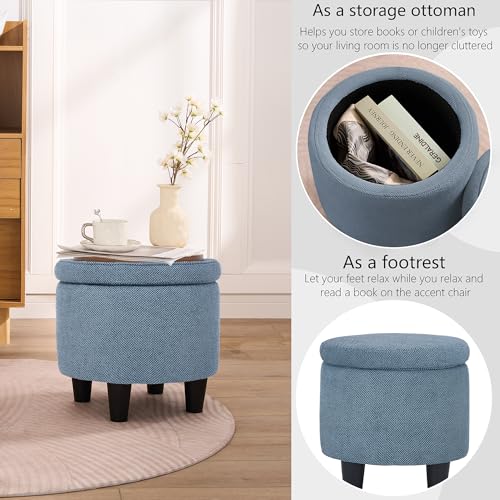 360° Swivel Accent Chairs with Ottoman, Modern Comfy Fabric Barrel Living Room Chair, Leisure Bedroom Armchair with Footstool, Blue