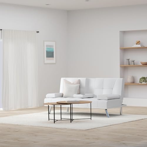 Best Choice Products Faux Leather Upholstered Modern Convertible Futon, Adjustable Folding Sofa Bed, Guest Bed w/Removable Armrests - Blue