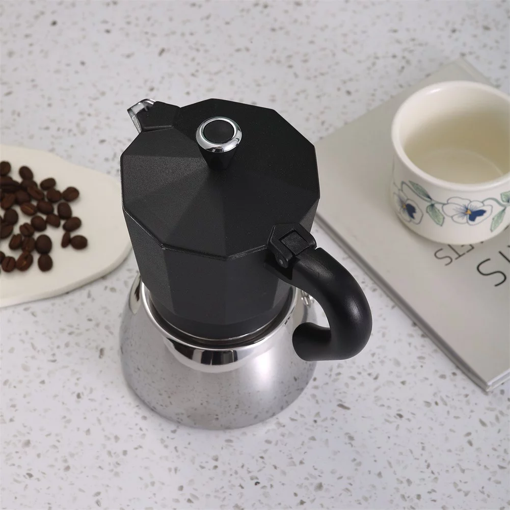QIFEI Moka Pot, Stainless Steel Moka Stovetop Espresso Maker Coffee Moka Pot Black