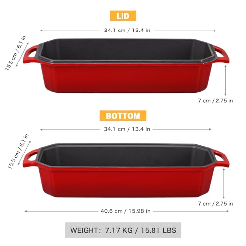 Bread Pan Cast Iron Loaf Pan with Lid Bread Loaf Pan 9x5 Inch Loaf Pan Enameled Cast Iron Sourdough Loaf Pan, DarkCyan