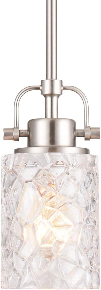 ALICE HOUSE Mini Modern Pendant Lighting for Kitchen Island, Brushed Nickel Glass Hanging Lamp, Contemporary Farmhouse Pendant Light for Dining Room, Bedroom, Bathroom, ETL Listed, AL9082-P1