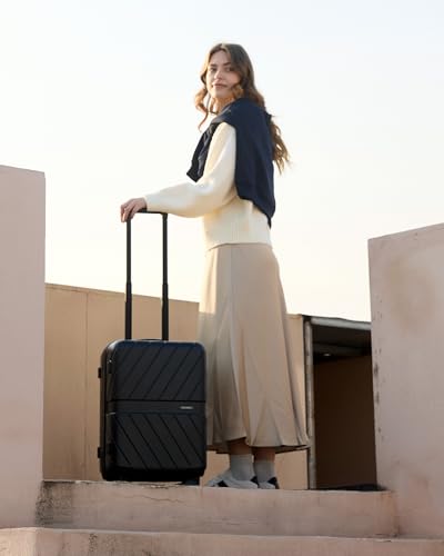 BAGSMART Carry On Luggage 22x14x9 Airline Approved With TSA Lock, 1OO% Polycarbonate Hardside Luggage with Spinner Wheels, Durable Hard Shell Carry On Suitcase 20 inch Black