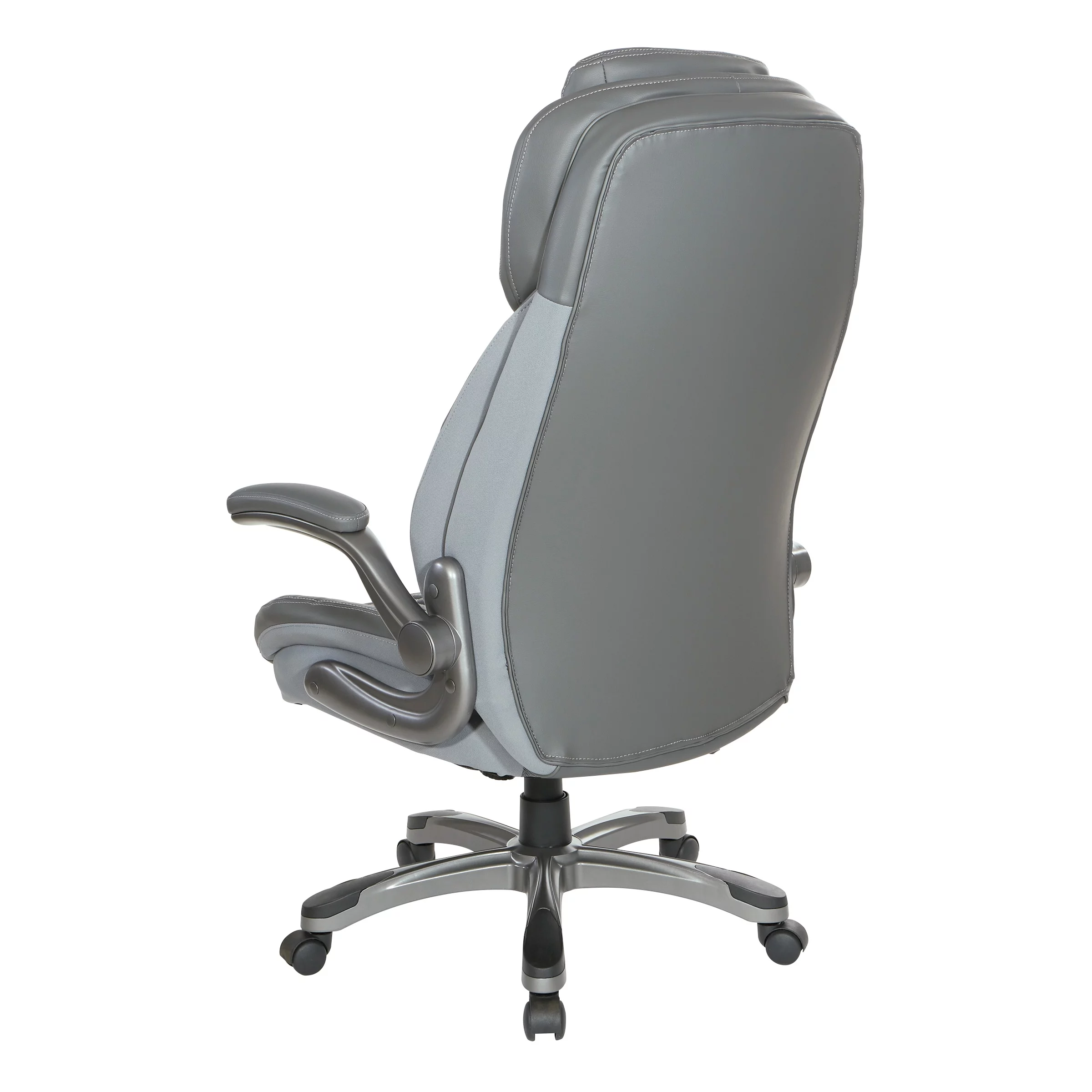 Office Star Products Executive High Back Chair with Grey Bonded Leather and Flip Arms