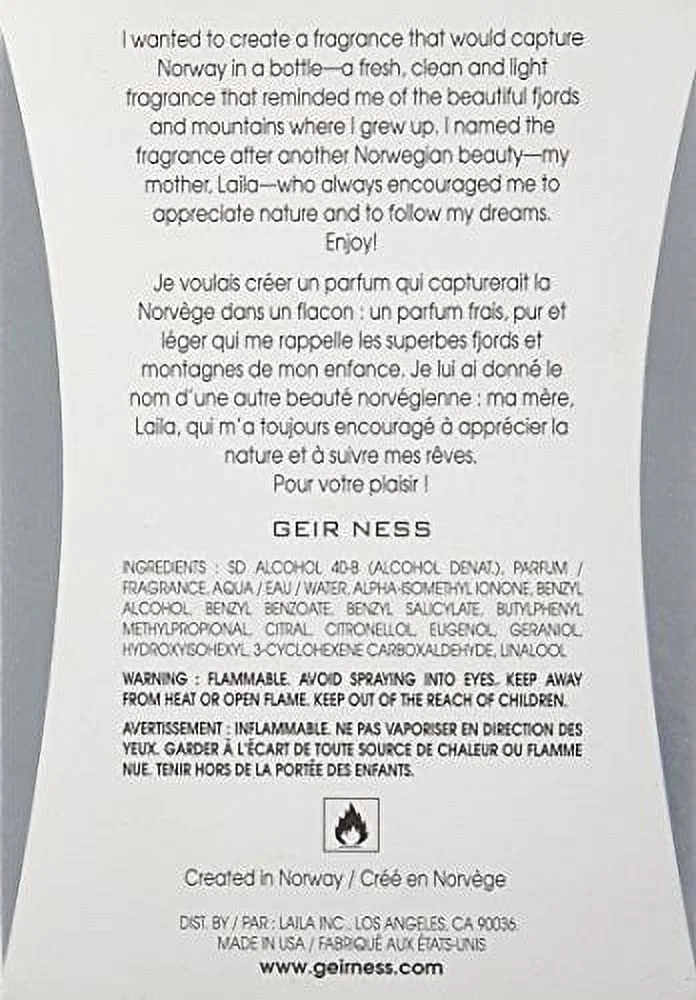 Geir Ness Laila Eau de Parfum Spray - Long Lasting Fresh, Airy and Clean Fragrance for Women - Blend of Fruity and Floral Scent (1.7 oz)