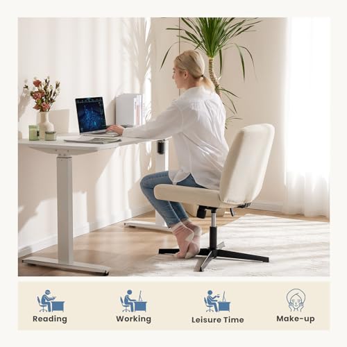 DUMOS Criss Cross Chair Legged Office Wide Comfy Desk Seat, No Wheels Armless Computer Task Seating, Swivel Vanity Home Height Adjustable