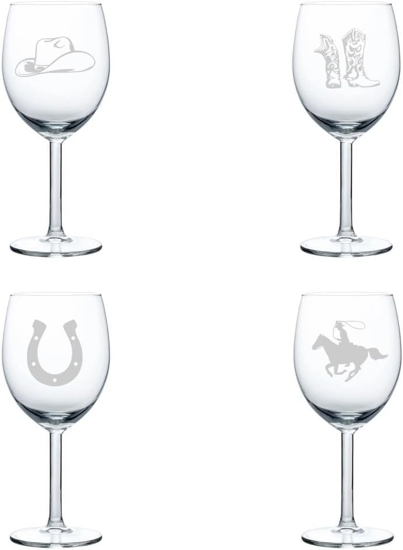 Set of 4 Wine Glass Gift Cowboy Collection (10 oz)