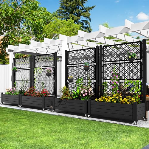YITAHOME 4x4x2ft Plastic Raised Garden Bed Kit, Outdoor Large Resin Vinyl above Ground Planter Box with Growth Grid Design for Plants Vegetables Flowers, Easy installation, White