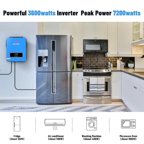 SUMRY 3600W Solar Inverter Charger, DC 24V to AC 110V Hybrid Inverter with Built-in 120A MPPT Controller, Pure Sine Wave PV Power Converter, Supports Battery-Less or AGM Lithium Battery