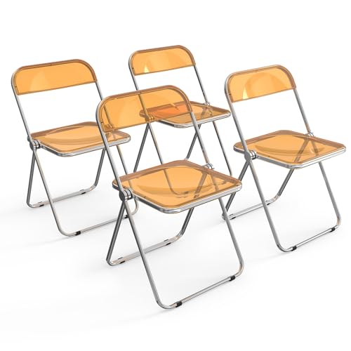 VINGLI Acrylic Folding Chairs 2 Pack, Clear Chair Foldable and Stackable, Plastic Panel & Metal Chrome Frame, Weight Capacity 350 lbs, Transparent