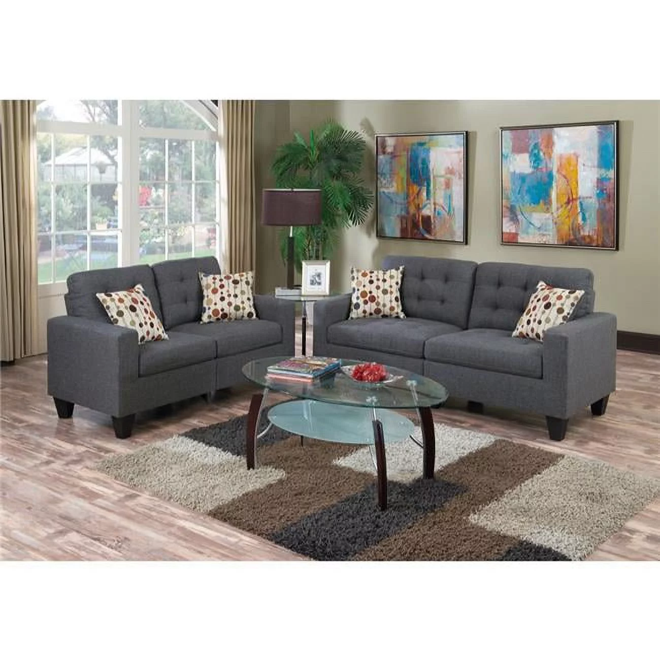 Benzara BM168723 36 x 32 x 58 in. Linen Fabric Sofa Set, Gray - 2 Piece